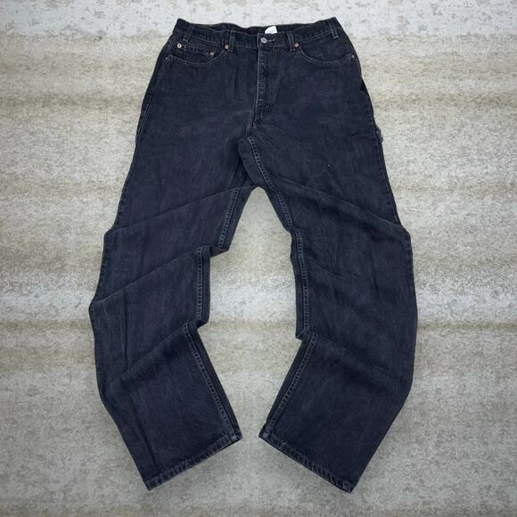 Vintage 90s Levis Jeans 550 36x36 Relaxed Fit Jet Black Wash Denim 100% Cotton - Picture 2 of 5